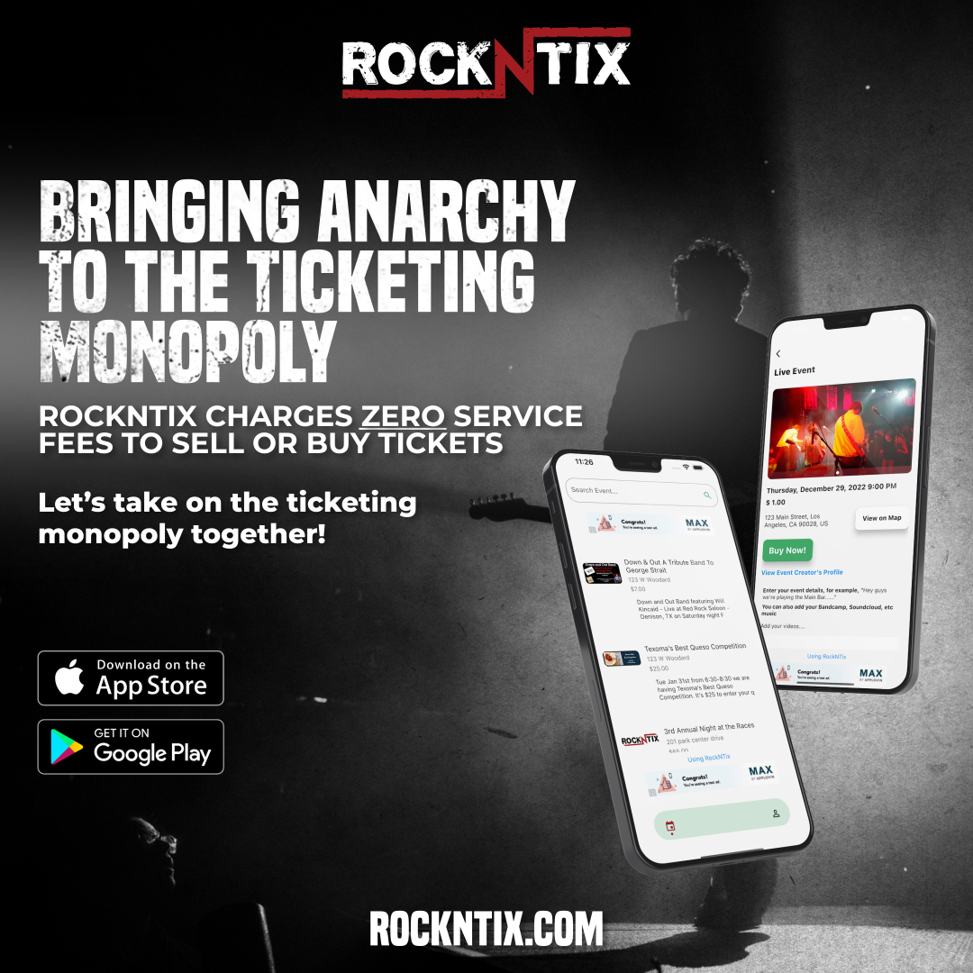 RockNTix is the #Punk #Rock anarchist of the ticketing monopoly by charging ZERO service fees to sell or buy #tickets!! Let’s bring #anarchy to this #monopoly TOGETHER! Stay tuned @Ticketmaster! More info at RockNTix.com
#RockNTix #iOS #Android #ticketmaster #LiveEvent…