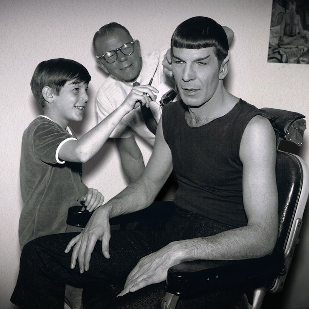 Remembering Dad on Father’s Day. Making sure Spock’s sideburns stay as pointed as those ears (with an assist from the great Fred Phillips.) Love always. #StarTrek #LLAP