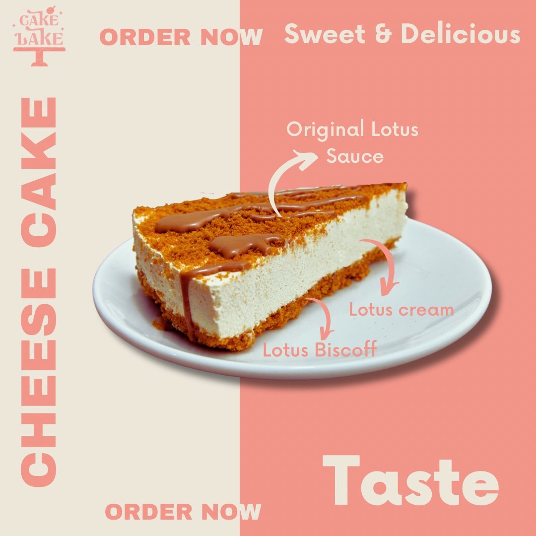 A slice of heaven on a plate! Lotus Biscoff Cheesecake, rich with Lotus Cream and original Lotus Sauce.
 كيك ليك بتقدملك قطعة التشيز كيك المفضلة ليك 💕
 تشيز كيك ببسكوت اللوتس اللذيذ والغنية بزبدة اللوتس الاصلية.  اطلبها بالحجم اللي يناسبك دلوقتي!
 #cake_lake #cheesecake #lotus