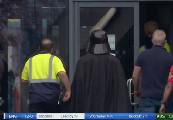 Only in England could you see Darth Vader being escorted out of a cricket ground by security