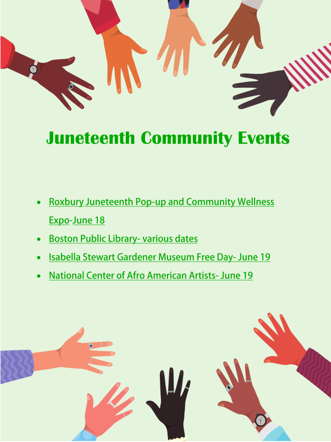 Looking to connect with the community this weekend? Gathering with friends &amp; neighbors is an essential part of #HealingTogether, our wellness campaign that launches tomorrow! Check out these free Juneteenth events from <a href="/BPLBoston/">Boston Public Library</a>, @gardenermuseum, &amp; more! conta.cc/42llf2B