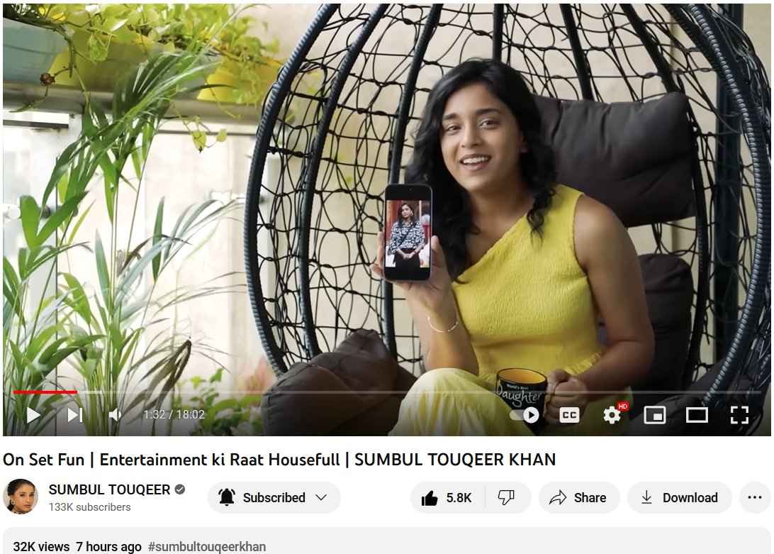 Her new vlog is hilarious! Loved seeing her interact with the cast and crew of #EntertainmentKiRaatHouseFull !

#SumbulTouqeerKhan #SumbulSquad 

youtube.com/watch?v=ksJpQX…