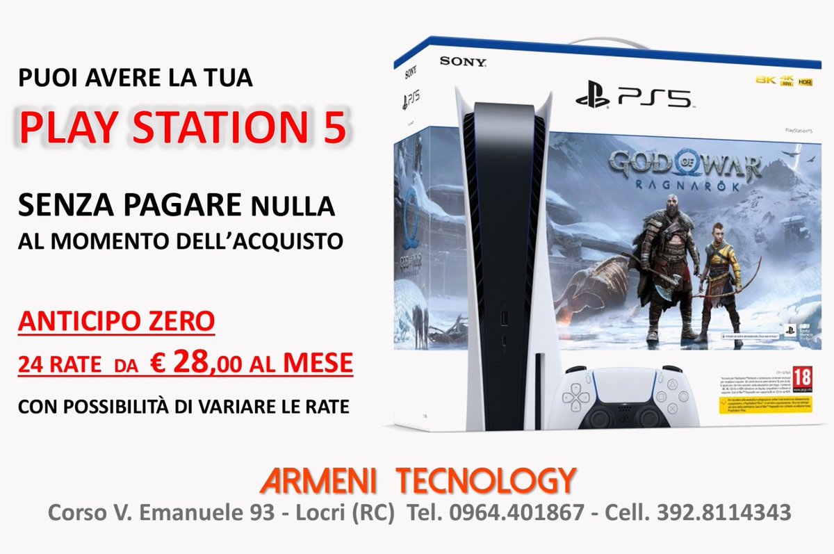 Una grande occasione per tutti. 
PS5 a soli 28€ al mese per 24 rate.
Passa da Ongame Locri, dietro negozio Wind3
