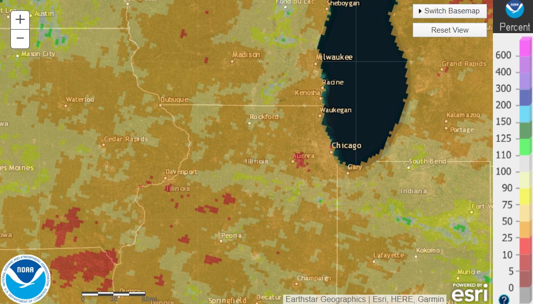 60-day precipitation deficits continue to grow across northern Illinois and northwestern Indiana, with some areas only receiving some 25% of normal rainfall. A contributing factor to the ongoing drought is the lack of regular thunderstorms, including severe weather. #ILwx #INwx