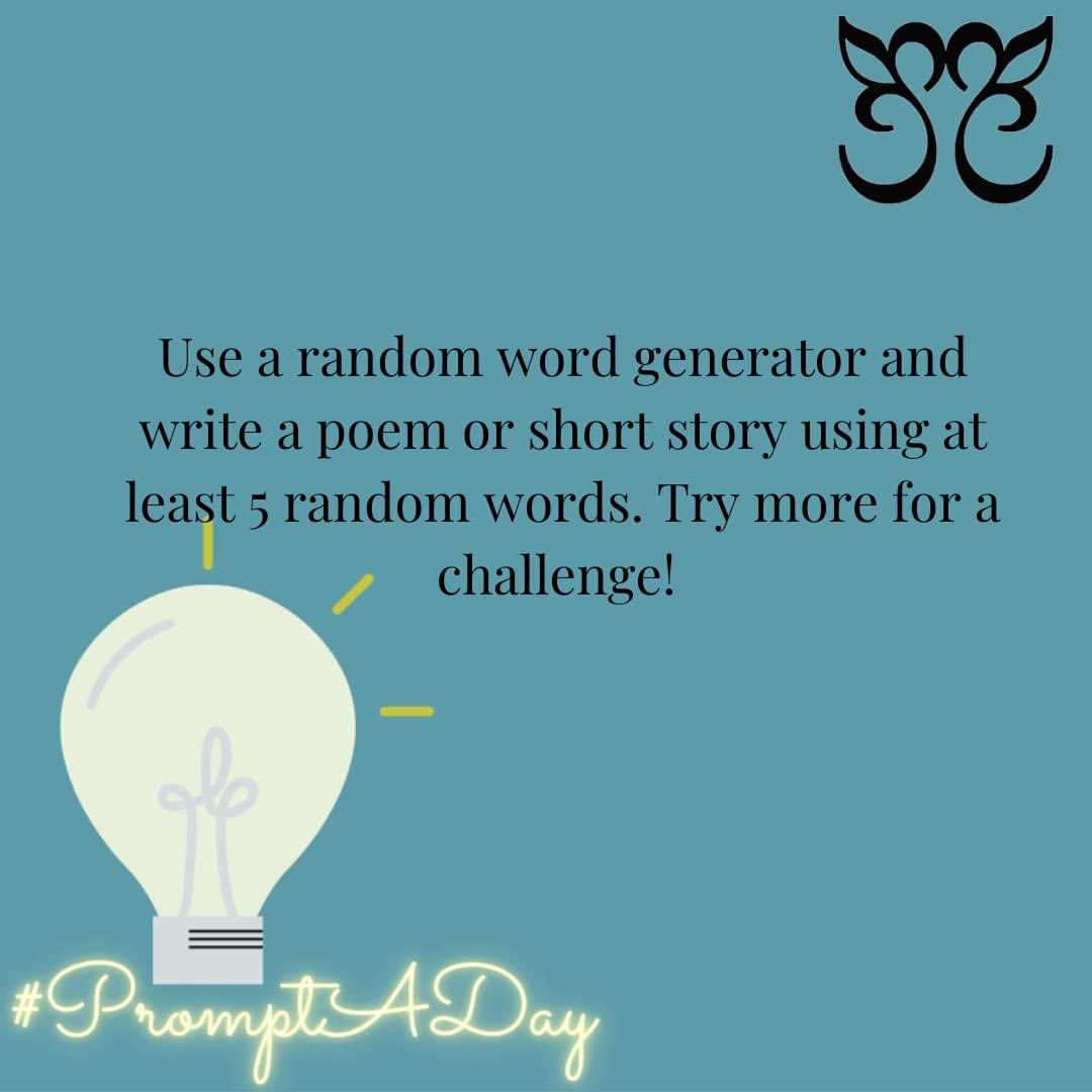 SundressPub's tweet photo. Use a random word generator (like this one: https://t.co/5oZLqvcUAt ) and write a poem (in any style) or short story using at least 5 random words. Try more for a challenge! 

#promptaday 

[Prompt written by Amber Alexander.] https://t.co/8DP2WdKDbH