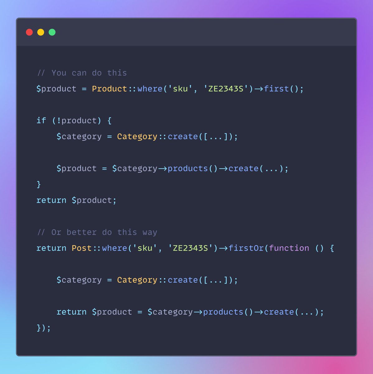 🔥Laravel Tip: You can simplify your code using firstOr method. #laravel