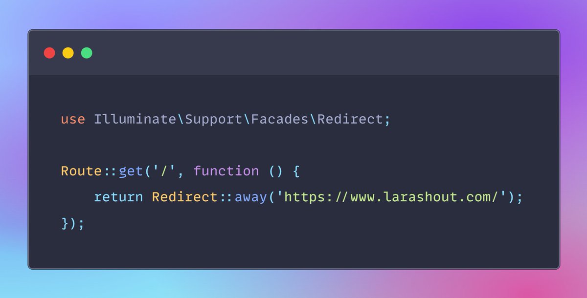 rukhsardev's tweet photo. 🔥Laravel Tip: You can redirect to an external URL using Redirect facade's away method. #laravel https://t.co/0QLLkr2qD6
