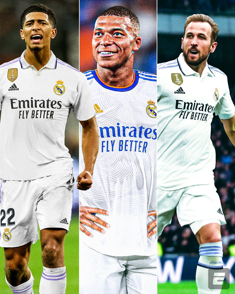 rexsteels's tweet image. Imagine if Real Madrid manage to pull off the signings of Jude Bellingham, Kylian Mbappé AND Harry Kane in the same transfer window