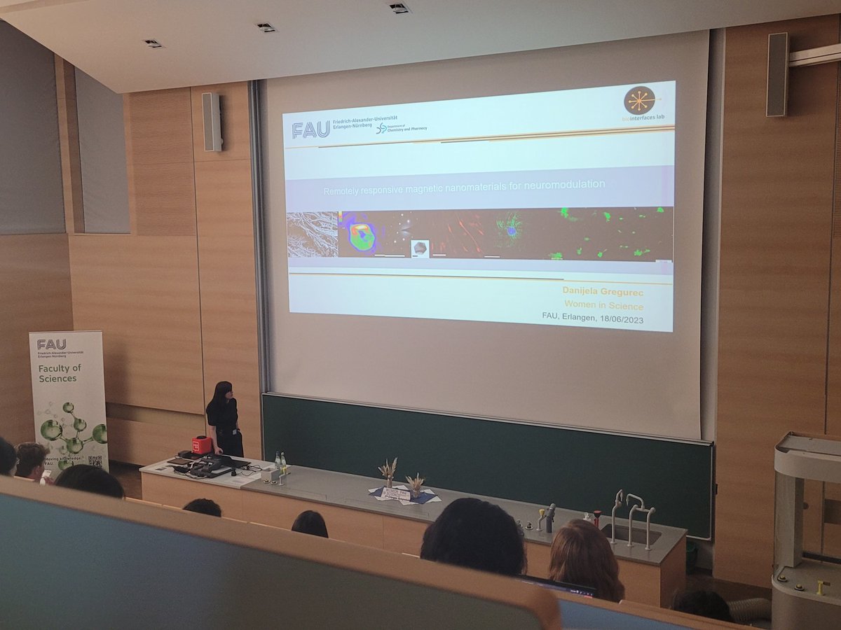 Next, @dgregurec @FAU_Germany talks about her academic trajetory and her research on #magnetic 🧲 #nanomaterials for #neuromodulation 🧠. @WomenErlangen