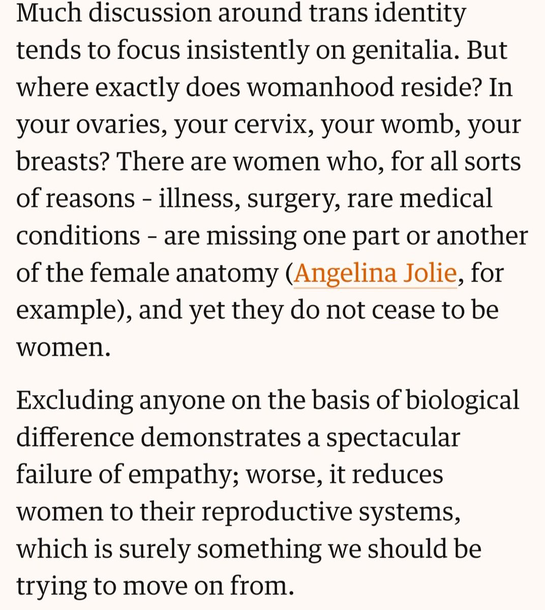 Women aren't a collection of parts, like Lego. Our whole bodies and whole lifecycles are female and there is nothing reductive about that (unless you think anyone with a womb is just a passive baby making machine) theguardian.com/commentisfree/…
