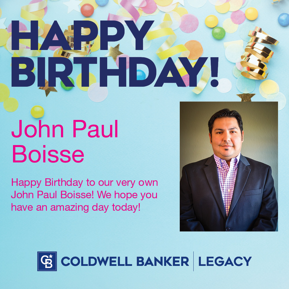 Happy Birthday to our very own John Paul Boisse! We hope you have a terrific day.

Your Local Real Estate Market Advisors. 
Coldwell Banker Legacy 325-944-9559
#ColdwellBankerLegacy
#SanAngelo #REALTORS #RealEstate #HomesforSale 
#ColdwellBanker... facebook.com/13712772595871…