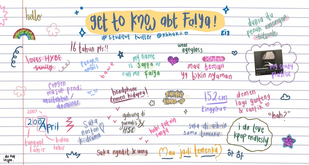 yourserotoninnn's tweet image. ㅤ
Ay-ay, everyone in #studytwt #studyina! I wanna have a #ambisverse mutual, whoever u’re and from whatever country u’re, please be ma study friend n__n 📚🖇️🩷. Kindly reply and (help) retweet or like, may i’ve so many friend hohoho! Thanks a bunch for those who interested.
ㅤ