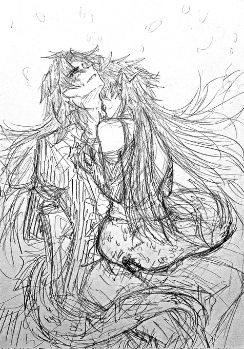 //🔞🔞 just very rough sketch  What if YYJ on heat and instead of doing it on land, he tied Blade to a chair and purposely dragged him underwater and--!! YYJ cannot hold it back anymore becuz he was in half dragon form so 👀 . #刃恒 #刃丹 #RenHeng