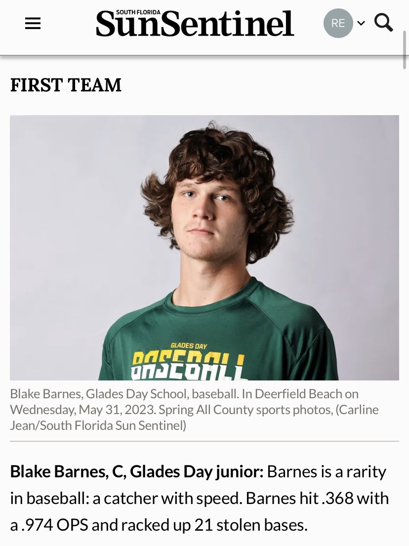 I just want to congratulate my starting Catcher Blake Barnes on making the 2023 Palm Beach Sun Sentinel First Team Spring All County Baseball 🐊⚾️💚 Big News for Gator Baseball ⚾️ 🐊💚