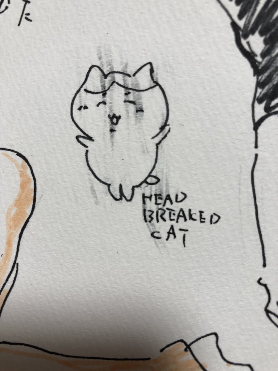 ビール飲みながら落書き 初描きのわりには上手くいったのに消しゴムかけで無になったハチワレ
