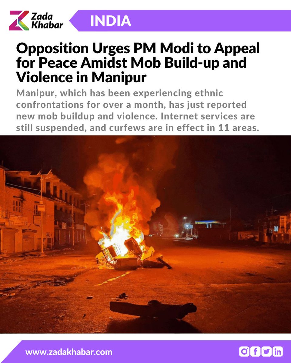 In the face of new incidences of violence, opposition parties have urged PM Modi to act and call for peace.

#ZadaKhabar #ZadakhabarNews #ZadaKhabarUpdates #ZadakhabarEveryday #Manipur #ManipurOnFire #NarendraModi #MannKiBaat #IndianPolitician #arson #IndianArmy #NorthEast