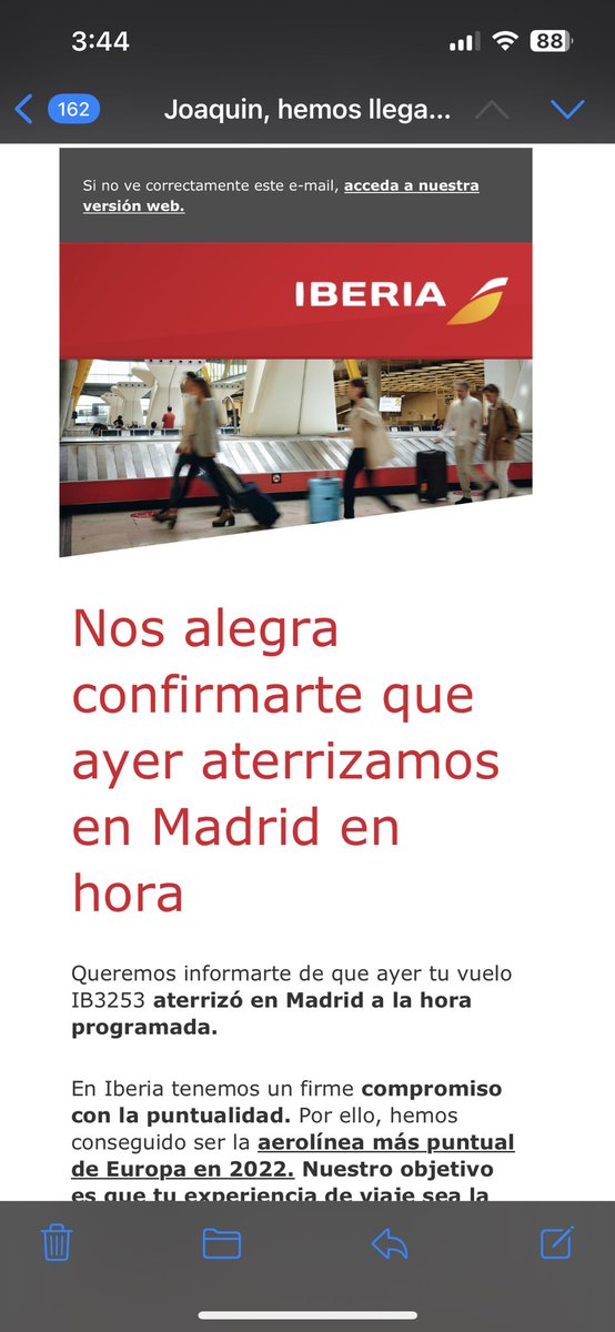 ⁦@Iberia_en⁩ se alegra de aterrizar en hora…del vuelo en conexión MAD-PNA cancelado sin dar alternativa ni mención….