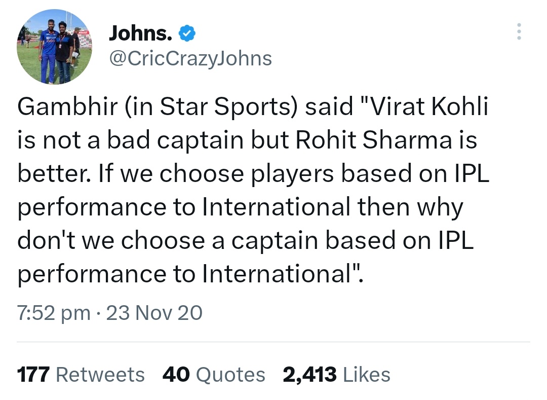Once Gambhir said this & rest is history 👀

- Lost ODI series against Bangla
- Lost t20 against Bangla
- Lost Asia cup (group stage)
- Lost t20 World Cup
- Lost WTC final