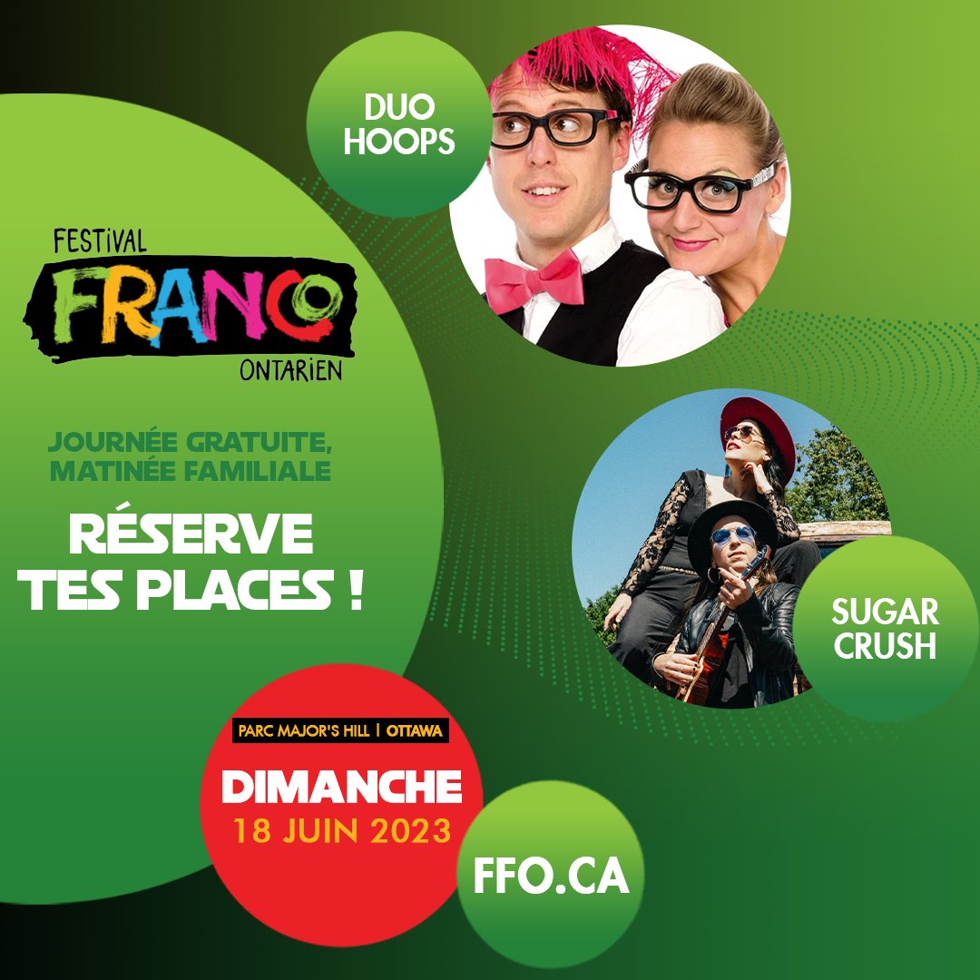 C'est déjà le dernier jour du #FFO2023 😲 Retrouvez-vous en famille pour des spectacles entièrement gratuits jusqu'à 14 h 00 au Parc Major's Hill ! Au programme : Duo Hoops 🤹‍♀️🤹‍♂️ et un concert de Sugar Crush 🤠.