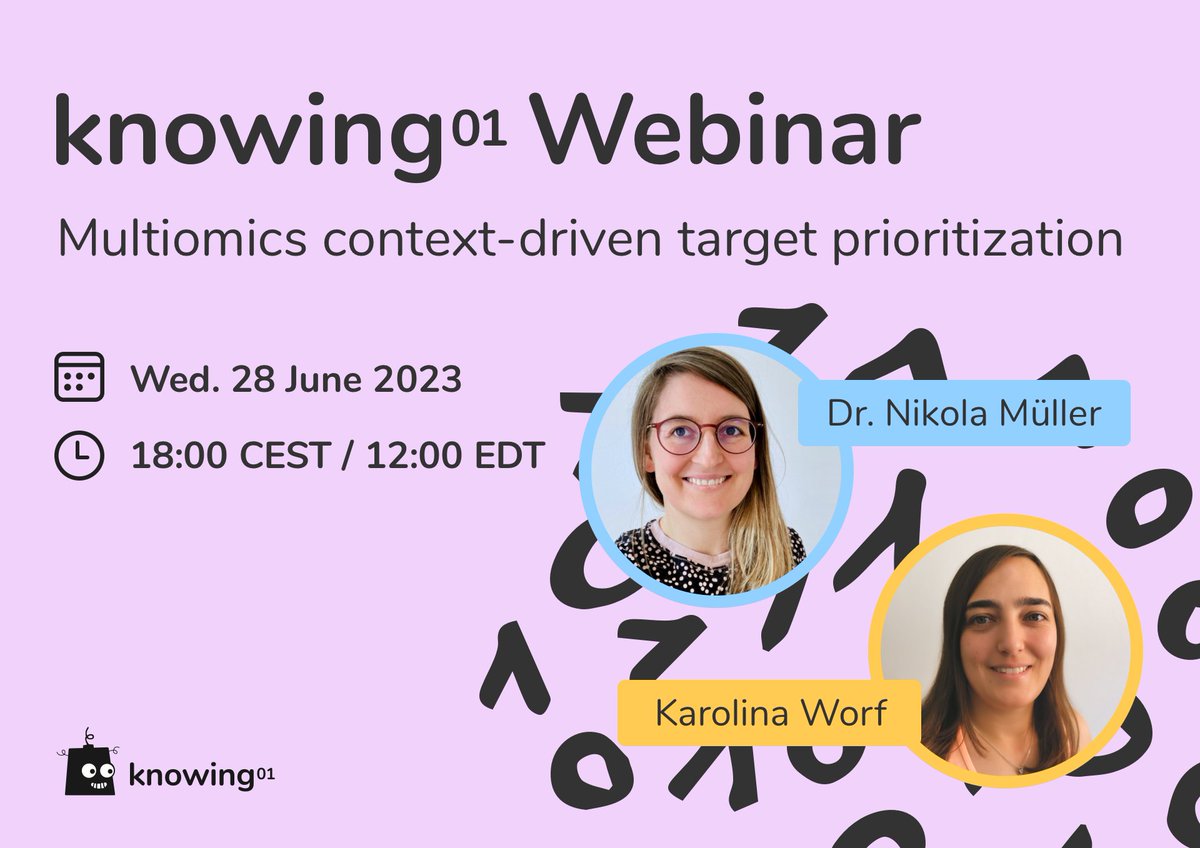 knowing_01's tweet photo. Don't forget to join us TODAY for our #webinar on #multiomics context-driven target prioritization.

When?       TODAY, 28 June, at 6pm CEST/12pm EDT
Duration?  15 min
Where?      Online

More information and registration: https://t.co/X3WQ9cWfap https://t.co/FBZ1sCeRGb