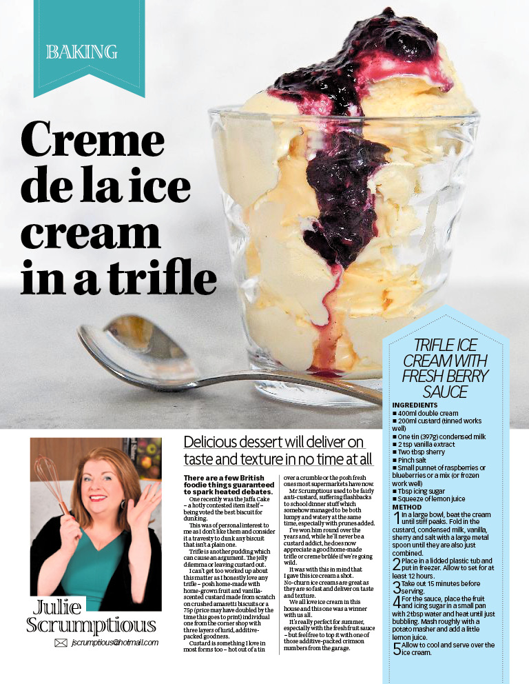 This week's @Sunday_Mail baking column - perfect for this muggy weather. Trifle ice cream for when ALL your desserts need to be from the freezer. Thanks to @vikkipix for leaving a scoop or two. Even anti-custard @pollywolly63 was a fan.