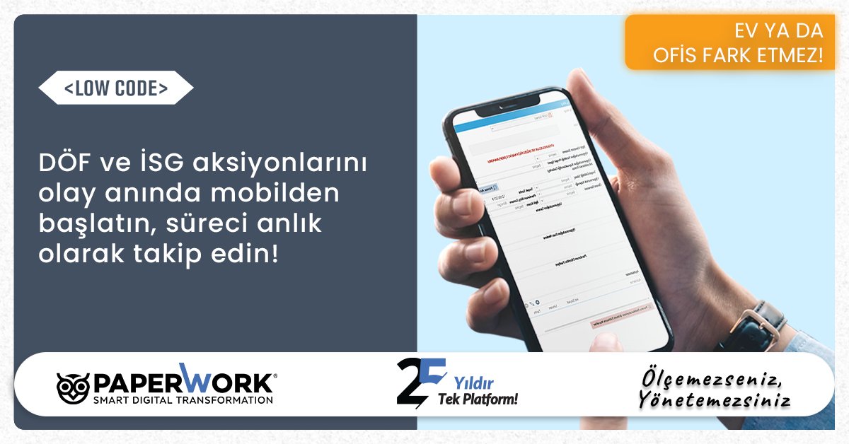 DÖF ve İSG aksiyonlarını olay anında mobilden başlatın, süreci anlık olarak takip edin: paperwork.com.tr/cozumler/kalit… 

#dijitaldönüşüm #BPM #paperwork #Lowcode #SAP #işakışı #süreçyönetimi