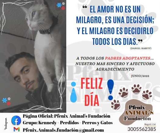 PfenixAnimalsF's tweet photo. Feliz Día Papá Humano! . Gracias por ADOPTARME🐶💘🐱!. # FathersDay
#Ilovemydad,
#GraciasPapá
#FirstFatherDay, #BestDadAward,
#MiPapáMiHéroe. https://t.co/c13EEgWcF2