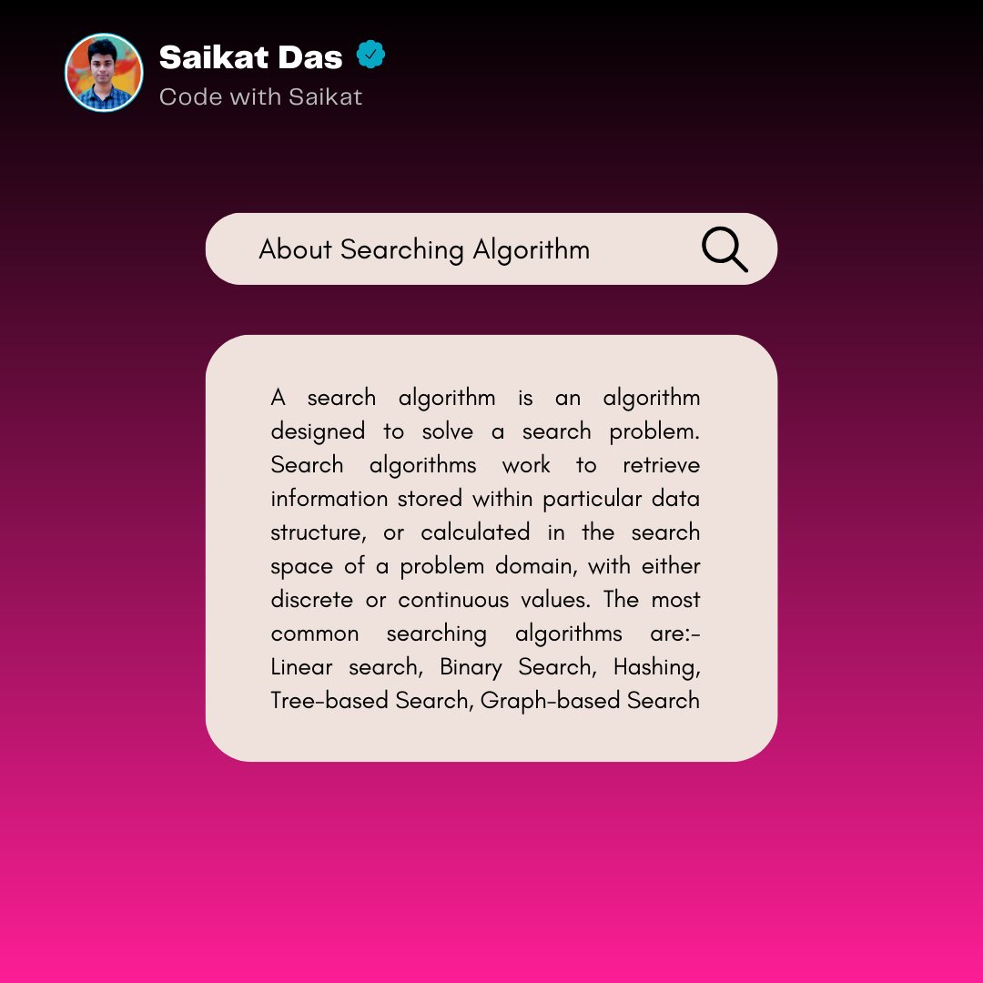 SaikatD36242703's tweet image. Code with Saikat
#NewWorld2023
#searchingalgorithm