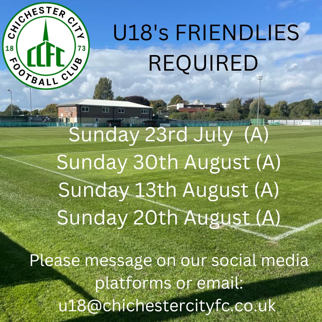 DevelopmentCCFC's tweet photo. ℹ️ Friendlies required ℹ️

Both our U18s West Division Champions and U23s West Division Champions are looking for AWAY friendlies ahead of the 23/24 season.

Please get in touch dates available on the post below. 

#UpTheChi 🟢⚪️ https://t.co/1MJr6L1fAv