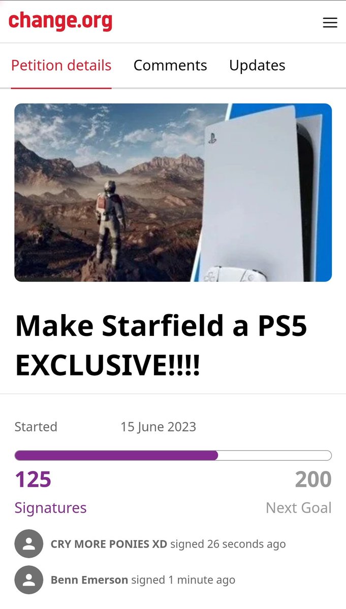 Vamos chicos apoyen esta petición
#StarfieldDirect #PlayStation  
Petición: change.org/p/make-starfie