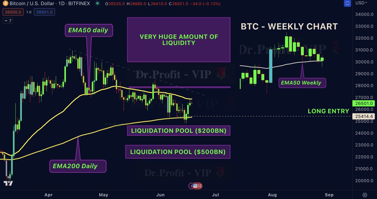 DrProfitCrypto's tweet image. #Bitcoin - whats next ?

The big Sunday report, all you need to know:

In the Sunday report from last week we spoke about the big liquidity pool below EMA200 that was partially filled last week during FOMC as expected which perfectly matched with our long order from $25.500…