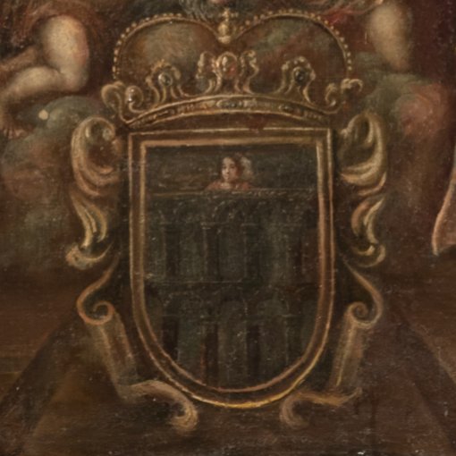 Virgen de la Fuencisla, patrona de @segovia_es con el escudo heráldico de la ciudad. Anónimo. España, siglo XVII. Vendido en @alcalasubastas 👉🏼shorturl.at/iHW58