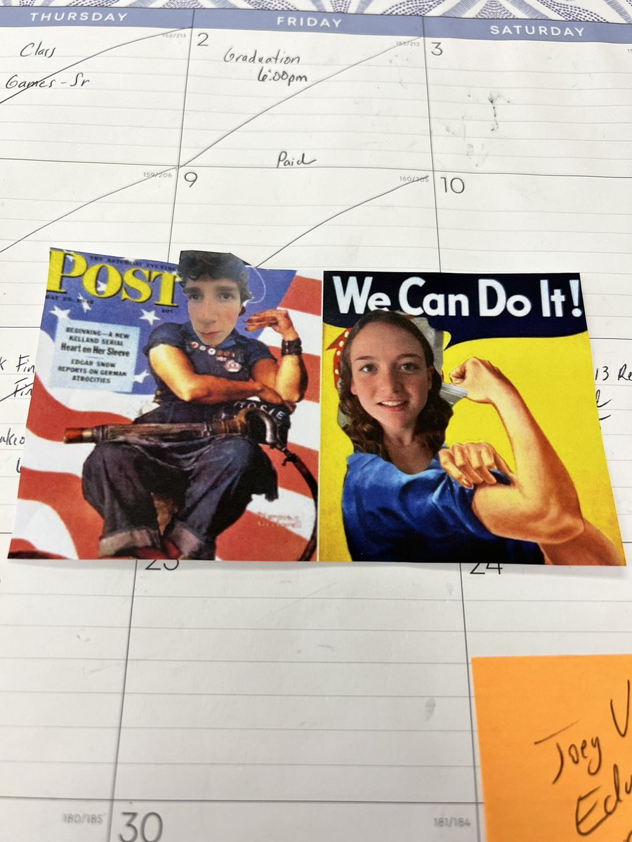 LMarenda's tweet photo. An end of the school year gift from two of my 10th graders. Ya think the kids know I’m obsessed with Rosie the Riveter??? 🤔😂Thank you @poolwitch17 &amp; @SHSWitchesRead for helping them out.  #PhotoshopIsTheBest #TheyGetMe https://t.co/tQwOxnaaCI