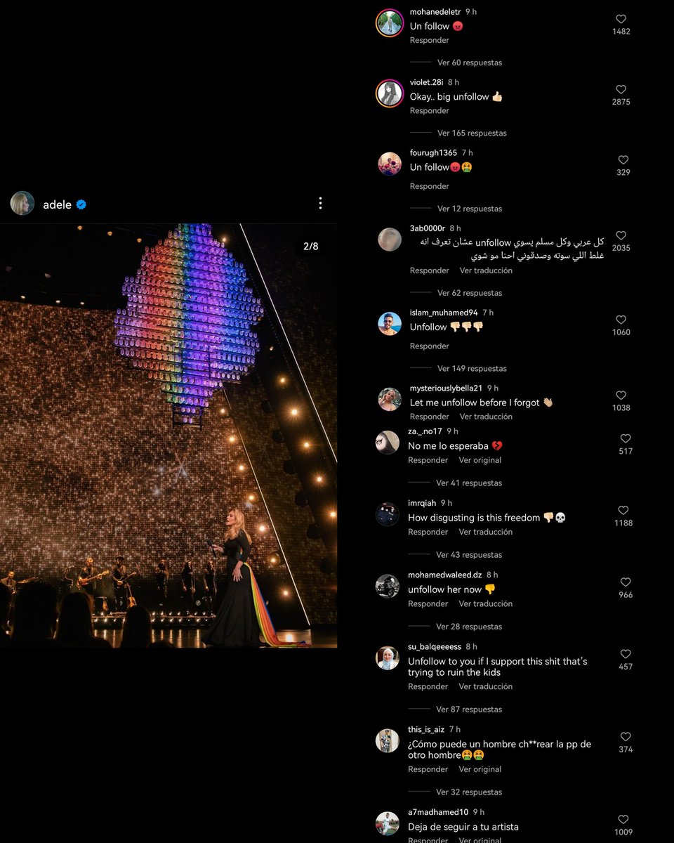 AdeleinColombia's tweet photo. .@Adele está recibiendo hate por parte de seguidores homofóbicos, quienes amenazan con que perderá miles de seguidores por apoyar a la comunidad LGBTQ+. Esto porque en su última publicación la artista mostró su apoyo al movimiento Pride. (1/2) https://t.co/vGwY2sHEug