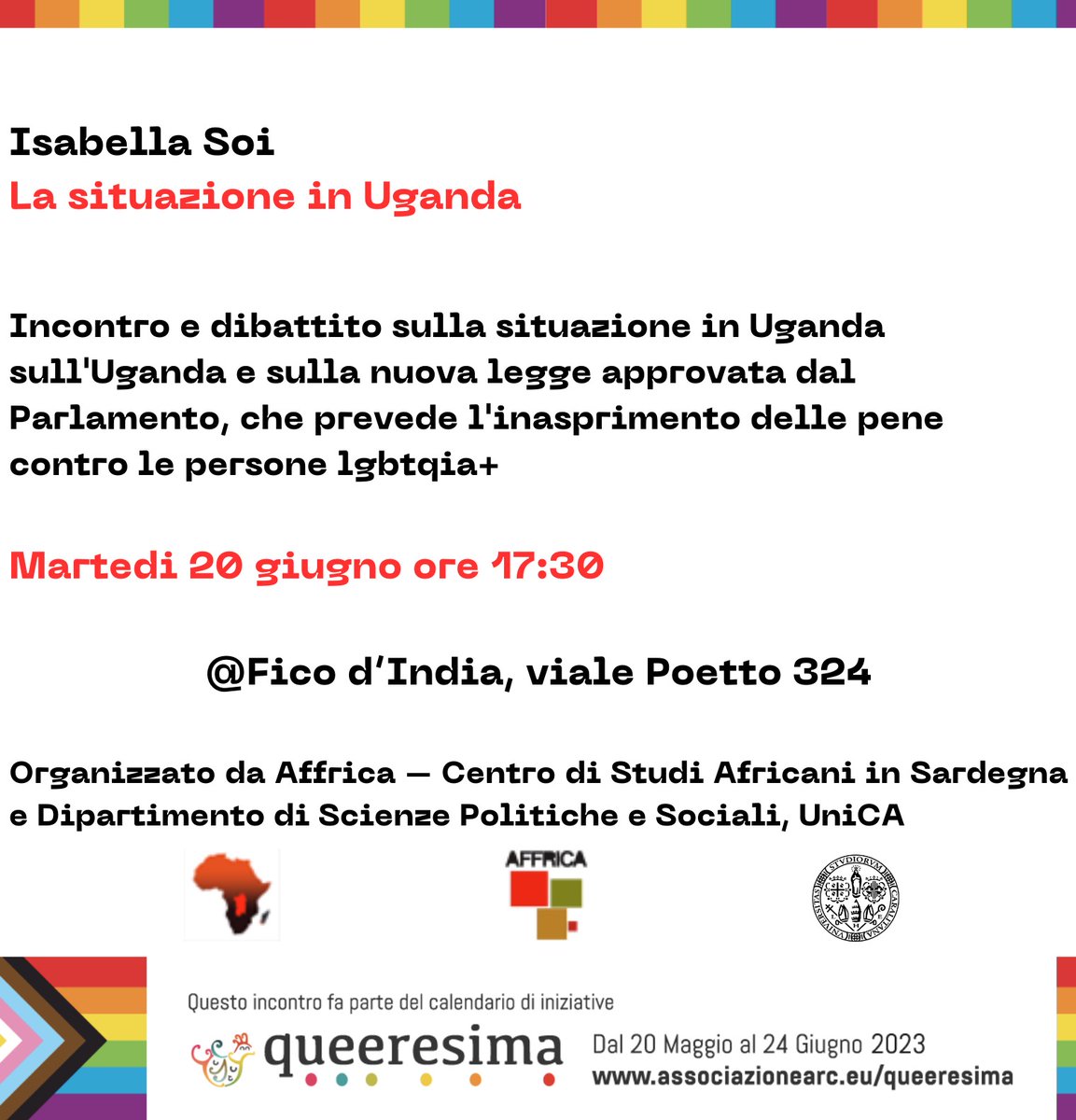 Martedi 20 giugno alle ore 17.30 al Fico d'india si parla di Uganda @AssociazioneARC #queeresima2023 @AFFRICAorg @univca @SPolUniCA