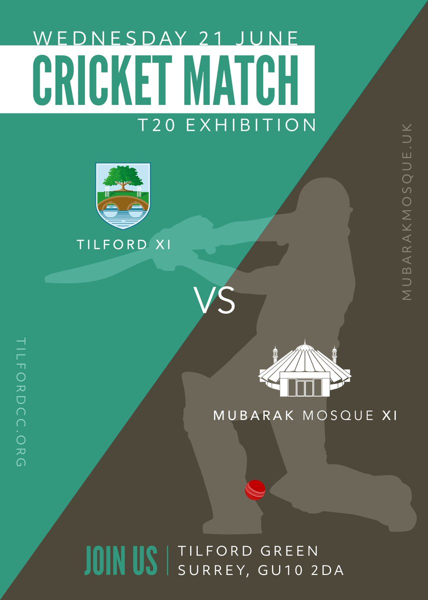 Join us on Wednesday evening for some great #Cricket and a hearty lunch buffet.

Can Mubarak Mosque XI level the score or will <a href="/TilfordCC/">Tilford Cricket Club</a> go 2 for 2?

The Match starts at 6pm.

#Tilford #Surrey