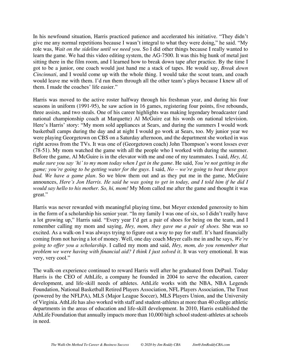 Jim_Roddy's tweet photo. Here's a special free chapter of The #WalkOnMethod featuring Jon Harris, a former @DePaulHoops men's basketball walk-on who is today the CEO of @AthLifeInc, a company he founded in 2004 to serve the education, career development, and life-skill needs of athletes.
1/ https://t.co/Ilh4U5xzAc