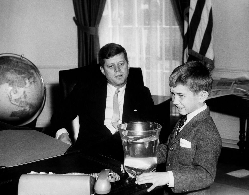 RFJ Jr and JFK, 1961, Oval Office