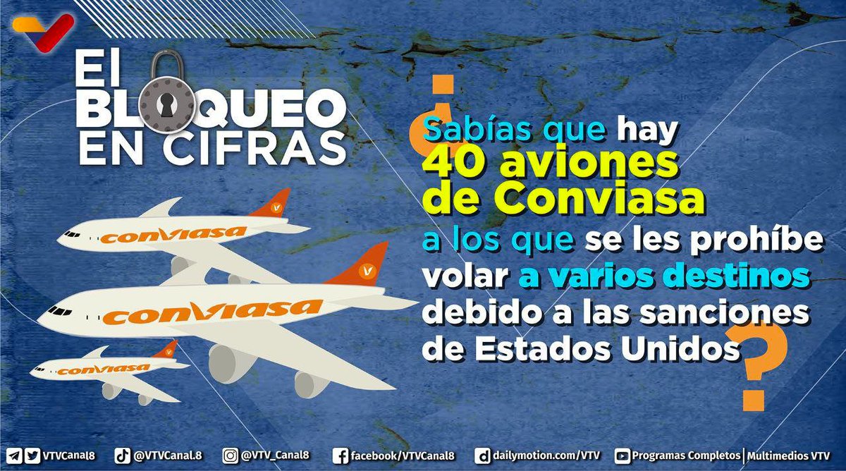 #SabíasQue🤔| Las sanciones de los Estados Unidos le prohíben a 40 aviones de Conviasa volar hacia varios destinos. Conoce más sobre las sanciones impuestas al país en 👉 @AntibloqueoVen #FelizDíaPapá