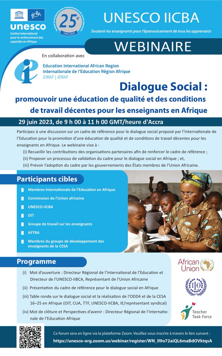 📣Rejoignez-nous pour #dialogue #social !📣 'Promouvoir une éducation de qualité et des conditions de travail décentes pour les #enseignants en #Afrique'🌍 📆Jeudi, le 29 juin 2023 ⏰9h00 GMT / 12h00 EAT 🗣️Langues : Anglais et Français 📣Inscrivez-vous! t.ly/zRNap