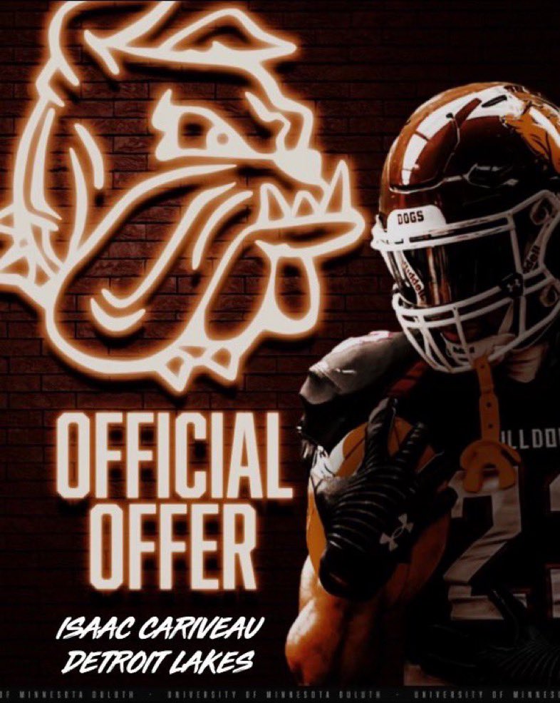 After a great NDSU camp and conversation with <a href="/CoachEndsley77/">Loren Endsley</a> I have received an offer from <a href="/UMD_Football/">UMD Football</a> !!