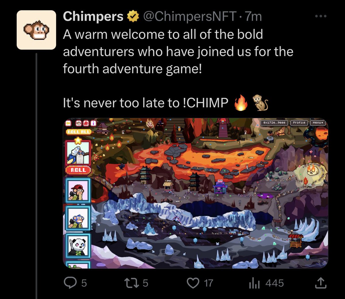 DegenLibrary's tweet image. Our !CHIMP is now staked in the @ChimpersNFT Dojo and ready for Adventure #4.