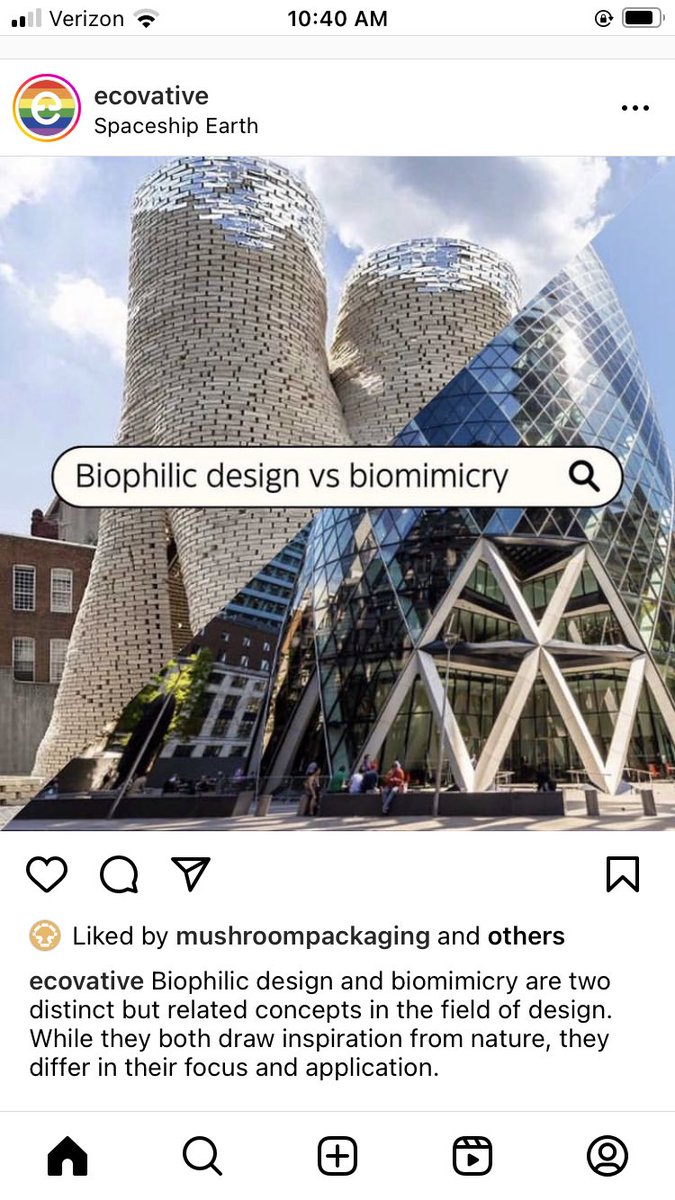 A great distinction between #biophilic & #biomimicry in #architectural #design by @ecovative @AIANational #fungi in the built world. #wellness #mycology @MayorBowser @USGBC #SustainableLiving #futurists