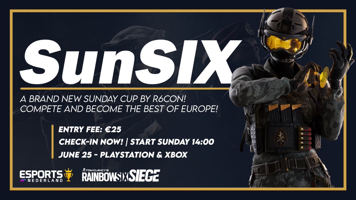 R6CON's tweet image. #SunSIX | We are excited to announce our new Sunday Cup for console called 'SunSIX'! 

🎮First edition: 25th of June!
💰Entry Fee: €25 | 100% Prize pool
🏆Single Elimination BO1 + BO3 Finals

👉For both #PlayStation and #Xbox
🇪🇺 Open to European Teams!

🔗tinyurl.com/SunSIX