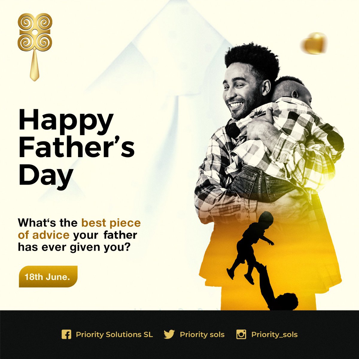 Prioritysols's tweet photo. Father's Day is a time to reflect on the wisdom and guidance we have received from our fathers. Share with us the best piece of advice your dad has ever given you in the comments below!
#FathersDay2023
#bestagencyinsalone
#PrioritySolutions https://t.co/X9ODWvIvHK