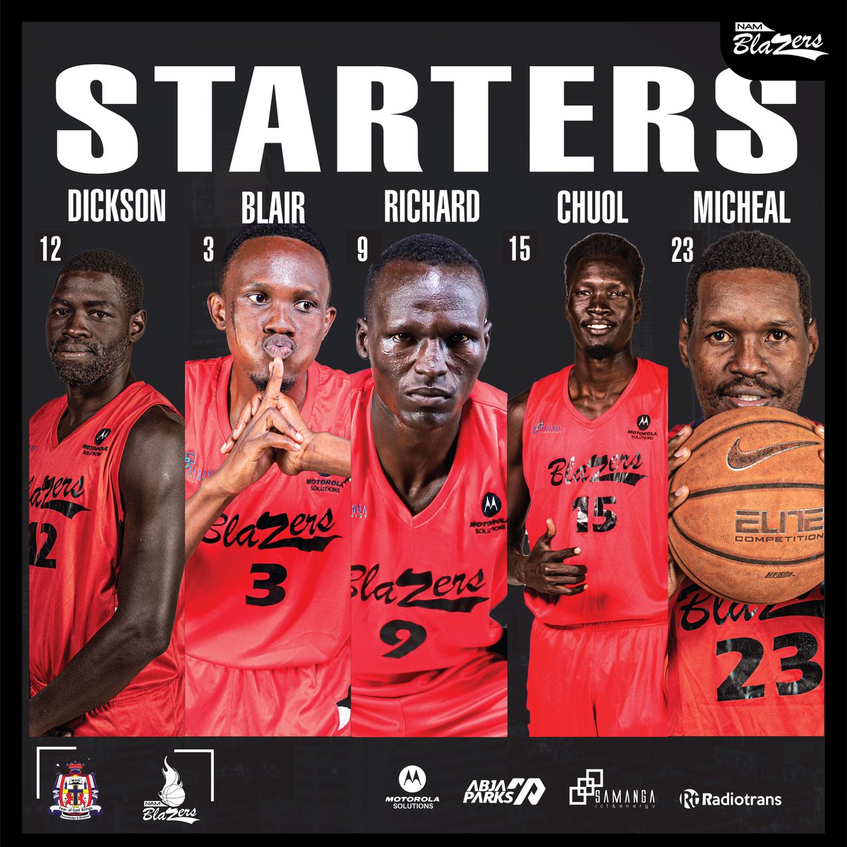 Starters in Game 144. 

#JoinTheBlazers2023|| #SamangaIct&energy || #Motorolasolutions || #RadioTrans || #AbjaEstates || #Abjaparks