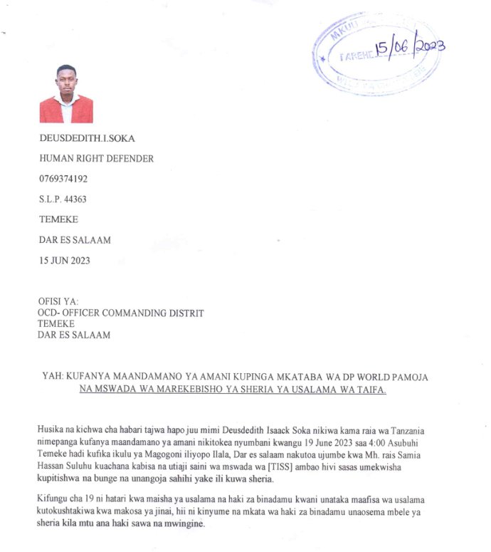 DEUSDEDITHSOKA's tweet image. Kupitia barua iliyotoa taarifa kuhusu maandamano ya Jumatatu 19, June 2023.
@tanpol Msije kujeruhi watu waacheni tudai haki zetu kwa njia ya kistaarabu na kiungwana,
Maandamano ya amani, wanasheria kuweni macho kwa askari yeyote atakayevunja Haki za binadamu utashtakiwa mwenyewe
