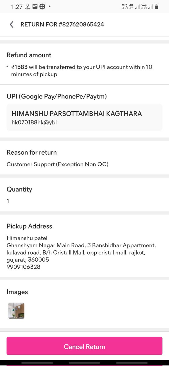KagatharaH's tweet photo. @meesho_support Return request today raised by coustmer care but i am very sure that my return parcel will not pickup by your courier partner. Because they will ask original product that i not received.And they reject in QC FAILED
THEY ASKING ORIGINAL PRODUCT THAT  NOT RECEIVED @Meesho_Official https://t.co/8wjMMF8GhX