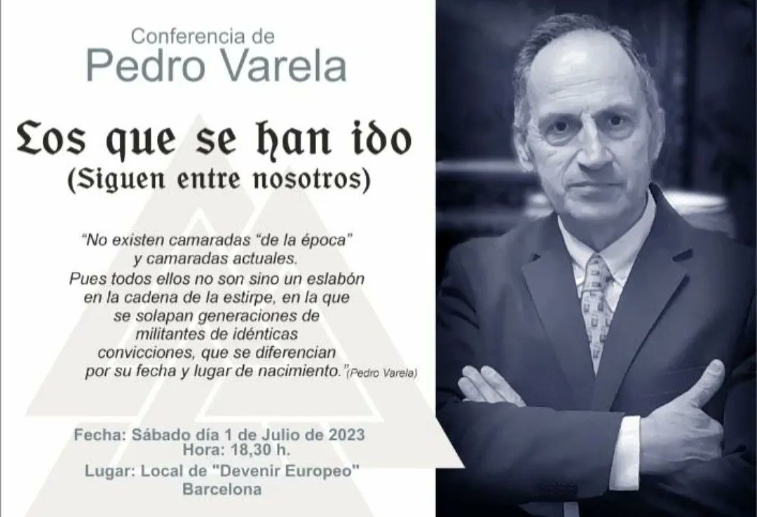 🚩Próxima conferencia en Devenir Europeo Cataluña: “Los que se han ido... siguen entre nosotros”, a cargo de Pedro Varela

Homenaje al camarada Anton Maier🔥

📍Sábado, 1 de julio a las 18:30 h.

Conferencia privada, acceso con invitación 📩