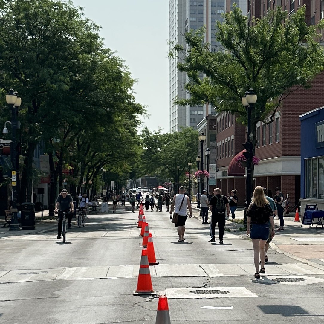 Another pedestrian success! Thanks to superstars Juby and Peter for helping to pull this off - on King Street until 2pm from John Street to Gage Avenue. Music, food, people, and lots of joy. #HamOnt